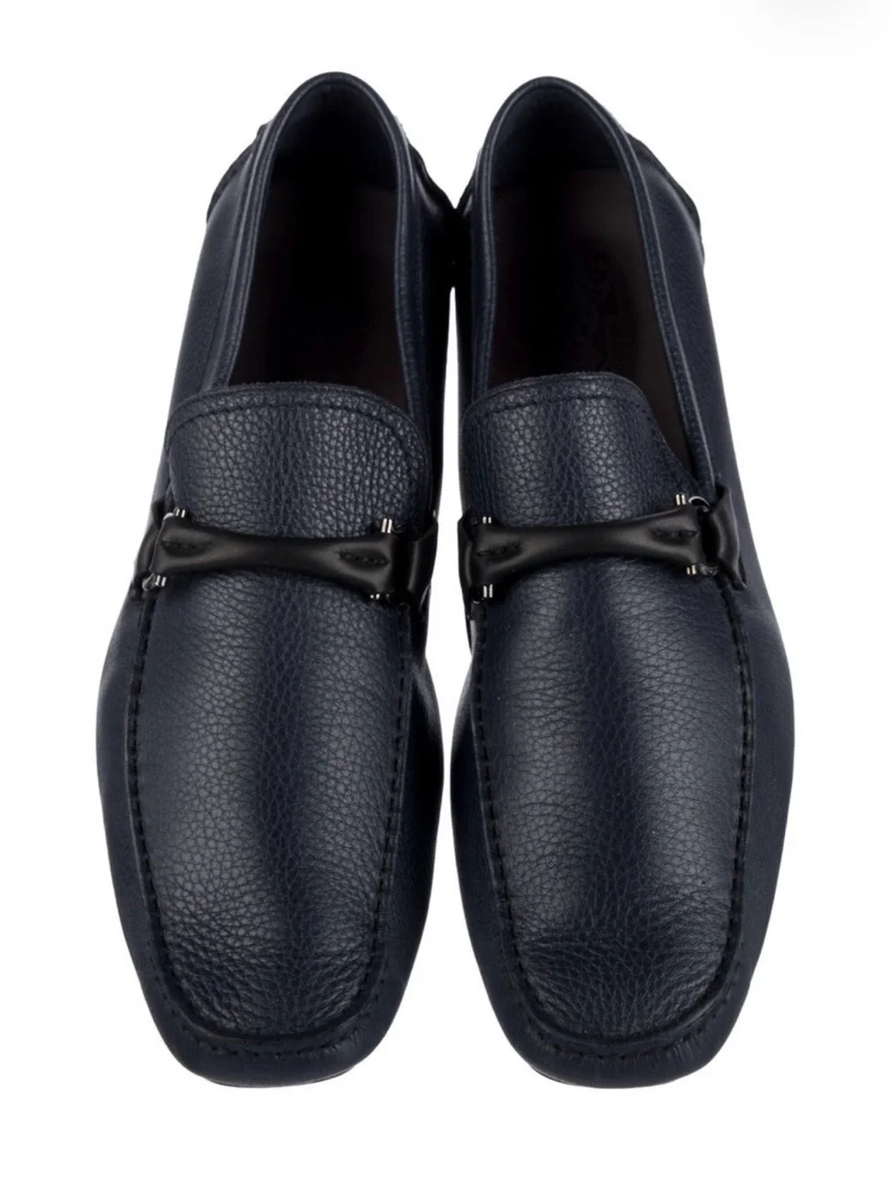 Salvatore Ferragamo Navy Gancini Logo Leather Drivers